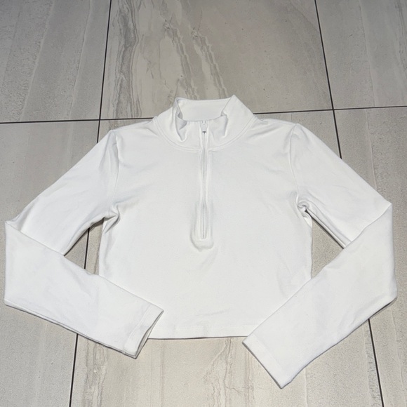Sunday Best Tops - Aritzia Sunday Best White Half Zip Long Sleeve Cropped Top